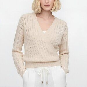 ASTR the Label Open Pointelle Lightweight Knit Wrap Sweater Cream L NWT